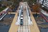 A test run with an Urbos tram at Parc Reine Astrid, the first stop after the depot. CAF’s SRS system is used to recharge the onboard energy storage at each stop. (Image: Tram Ardent)