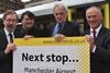 Greater Manchester Integrated Transport Authority councillors (from left) Andrew Fender, Keith Whitmore and Ian Macdonald celebrate the green light for the Metrolink phase 3b extensions with Sir Richard Leese, Leader of Manchester City Council (right).