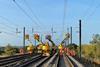 Engineers upgrading overhead lines on Midland Main Line, Network Rail