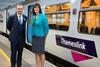 GTR Chief Executive Charles Horton and UK Rail Minister Claire Perry inspect a Thameslink liveried EMU at London Blackfriars. Photo: Tony Miles