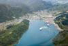 Aerial photo of Interislander ferry sailing out of Picton Harbour (Photo Destination Marlborough)