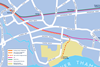 Map of the Barking Riverside extension of the Gospel Oak – Barking line in east London.