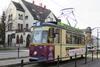 The half-hourly service on the single track route linking Naumburg's old town with the main station is operated using a fleet of historic East German trams.