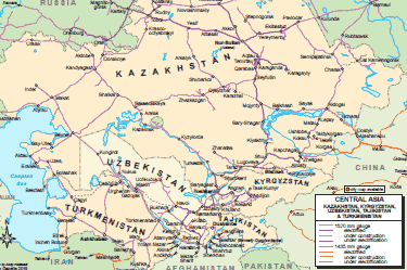 Kazakhstan, Uzbekistan, Turkmenistan, Kyrgyzstan & Tajikistan - country map | Country profile | Railway Gazette International