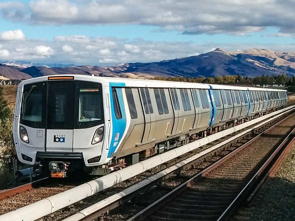 BART Fleet of the Future train carries passengers in San Francisco ...