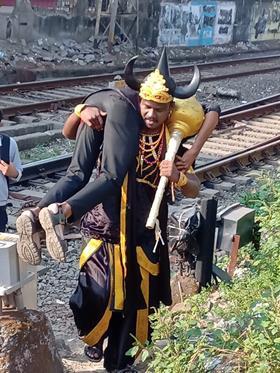Yamraj, lord of death, has been deployed to discourage people from trespassing on Western Railway’s heavily used suburban lines in Mumbai.
