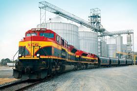 KCS grain train at the Lansing terminal