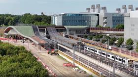 Cambridge South station drone image