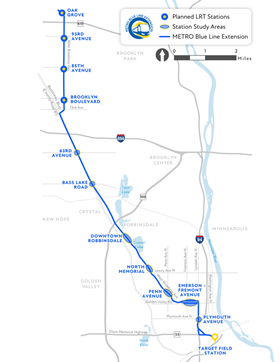 Minneapolis Blue Line extension route modification map April 2022