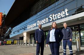 ScotRail employees outside Queen Street station