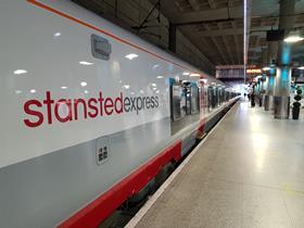 gb Greater Anglia Stansted Express Stadler Class 745 departure from the airport