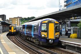 Class 377 train pulls into Rochester station