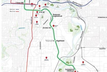 Calgary Green Line revised project map (Image City of Calgary)