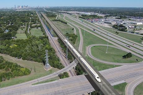 Impression of Texas Central high speed line between Dallas and Houston.