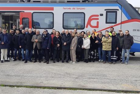 Foggia local train operator Ferrovie del Gargano has taken delivery of the first of four three-car Pop electric multiple-units.