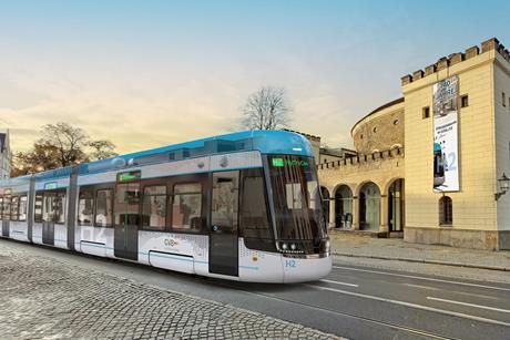 Impression of Sachsen hydrogen tram (Image Hörmann Vehicle Engineering GmbH)