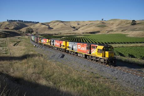 KiwiRail freight service running on the Main North Line south of Seddon (Photo: KiwiRail)