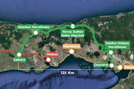 Gebze-Halkalı railway bypass map (Image Ministry of Transport & Infrastructure)