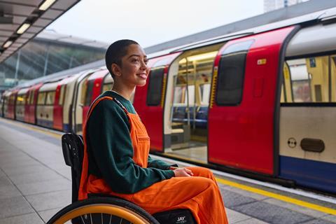 London Underground wheelchair user at Stratford station