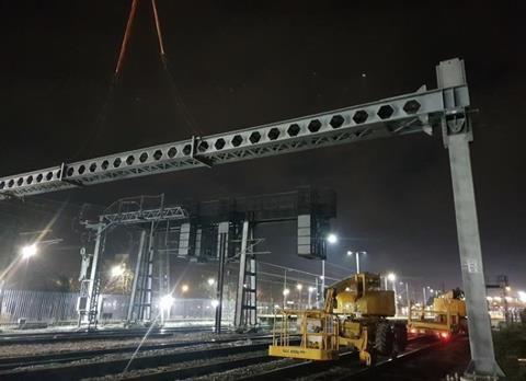 Galvanized steel sections erected on Midland Main Line