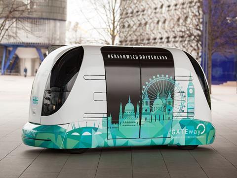 A driverless shuttle tested on the Greenwich Peninsula in London