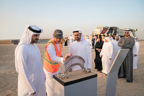 The final section of track for the rail link between Abu Dhabi and Dubai has been ceremonially installed