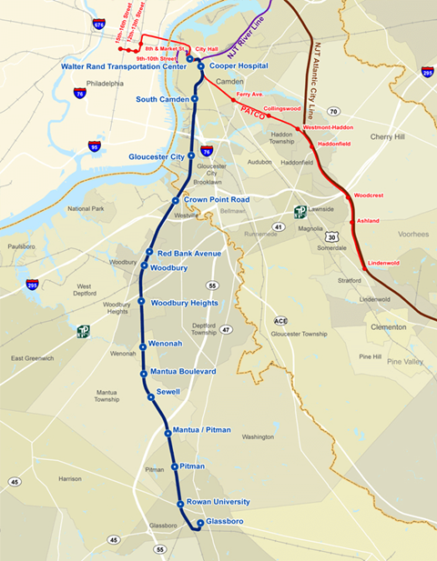 Glassboro-Camden Line map