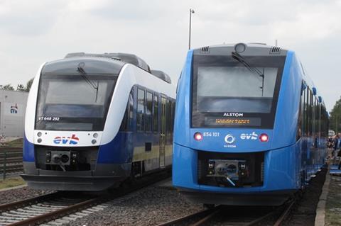 The Coradia iLints will replace EVB's existing LINT41 DMUs on regional services. (Photo: H Hondius)