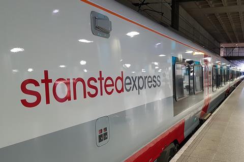 The first two of the 10 Stadler Flirt Class 745/1 electric multiple-units ordered for Greater Anglia’s Stansted Express service entered passenger service on the route between London Liverpool Street and Stansted Airport on July 28.