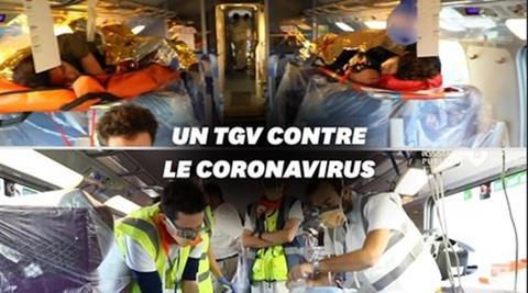 SNCF has started transporting Covid-19 patients using a TGV Duplex trainset that has been has adapted as a mobile hospital unit.