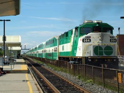 GO Transit commuter trains are at present formed diesel locomotives and push-pull trailer cars.