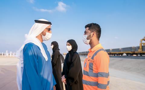 Sheikh Hamdan meeting Emirati employees at Etihad Rail