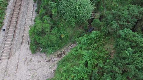 Aerial view of drain and debris at Carmont