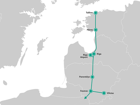 Map of the Rail Baltica corridor.