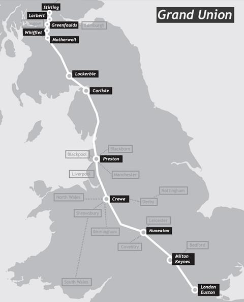 Grand Union Trains has submitted a modified Section 17 application for track access to run four trains a day between Stirling and London Euston via the West Coast Main Line