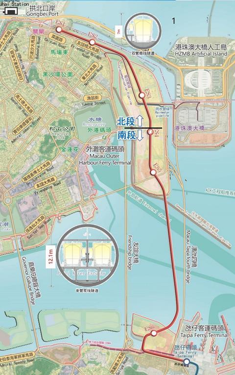 Macau Light Rapid Transit East Line project map