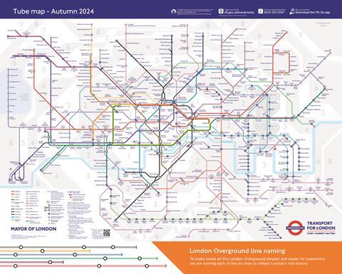 London Overground line naming Underground map - Autumn 2024 (Image TfL)