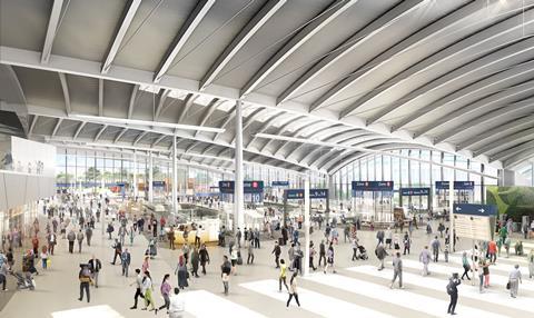 gb HS2 Old Oak Common station impression ground floor concourse
