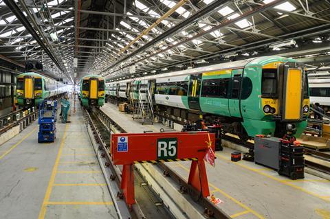 gb GTR Class 377s at Selhurst Depot