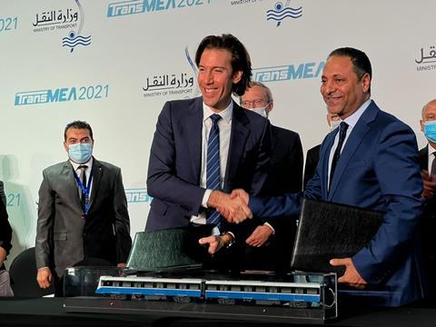 Alstom Cairo Metro L1 Signature 5_Andrew deLeone_ President_ Africa_ Middle East and Central Asia Region for Alstom and H.E. Kamel El-Wazir_ Egyptian Minist