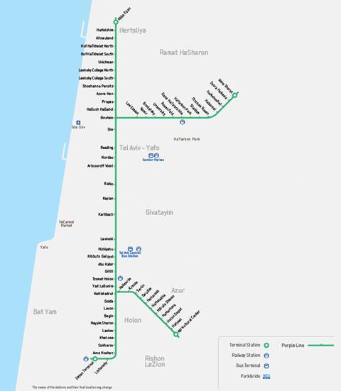 Tel Aviv light rail Green Line map