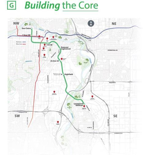 Calgary Green Line revised project map (Image City of Calgary)