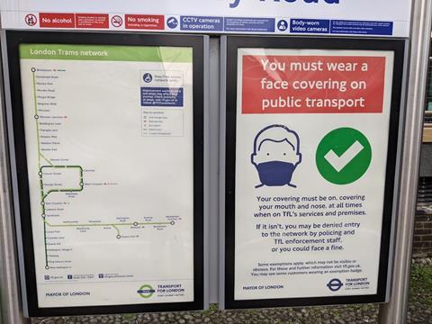 London Croydon Tramlink coronavirus facecovering poster