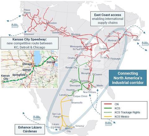 The combination of CN’s 31 000 km network with the 9 000 km operated by KCS would create the third largest Class I railway in North America.