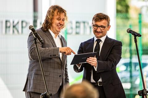 Official opening of energy storage in Garbce (Poland) - Piotr Obrycki from PKP Energetyka and prof. Grzegorz Benysek