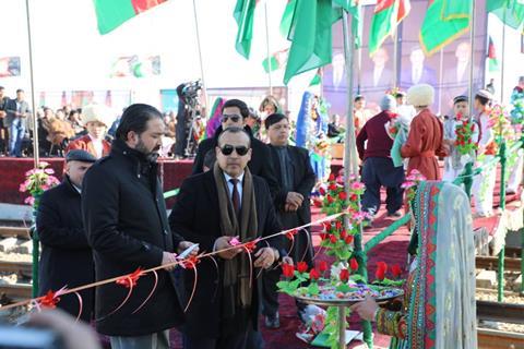 Inauguration of the railway from Aqina on the Turkmenistan border to Andkhoy in Afghanistan.