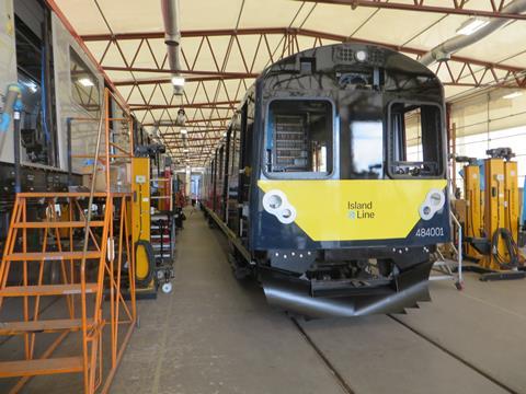 The five two-car Class 484 units are being produced at Vivarail’s Long Marston site using the bodyshells and bogies of metro cars which were previously used on London Underground’s District Line.