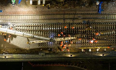 Installing track crossing at Holbeck, Leeds (Photo Network Rail)