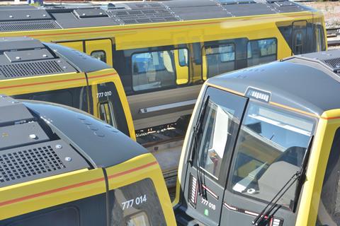 Merseyrail Stadler Class 777 EMUs outside Kirkdale depot