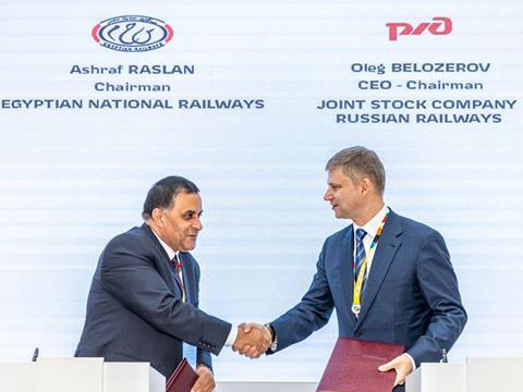 A letter of intent for rail infrastructure modernisation in Egypt was signed by Belozerov and Chairman of Egyptian National Railways Ashraf Raslan